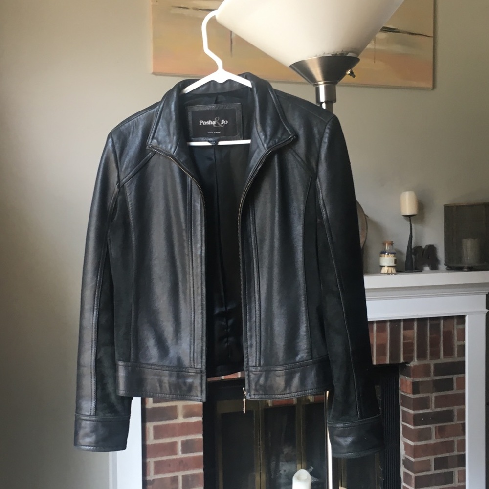 Pasha & Jo black leather moto jacket